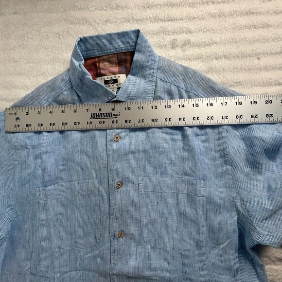 Joseph Abboud Mens Blue Striped Short Sleeve 100% Linen Button-Up Shirt Medium - Picture 5 of 7